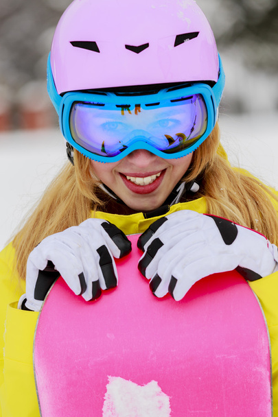 Sporty zimowe - portret dziewczyny, młode snowboardzista - Zdjęcie, obraz