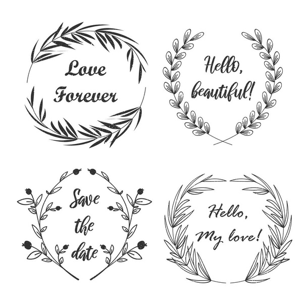 Cute rustic vector frames. Rustic wreath elements for your text. Logo. Shabby texture. - Vector, Image