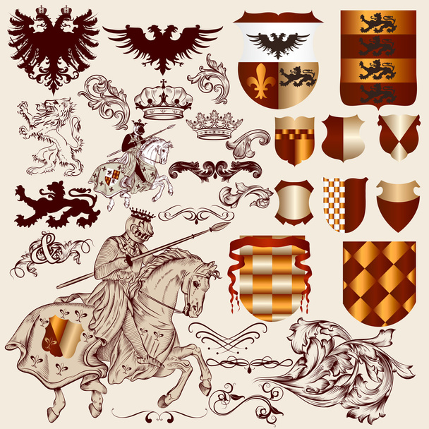 Collection of vector heraldic elements for design - Vector, Imagen