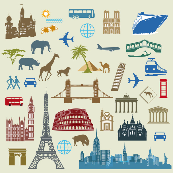 World Travel, Beroemde internationale bezienswaardigheden - Vector, afbeelding