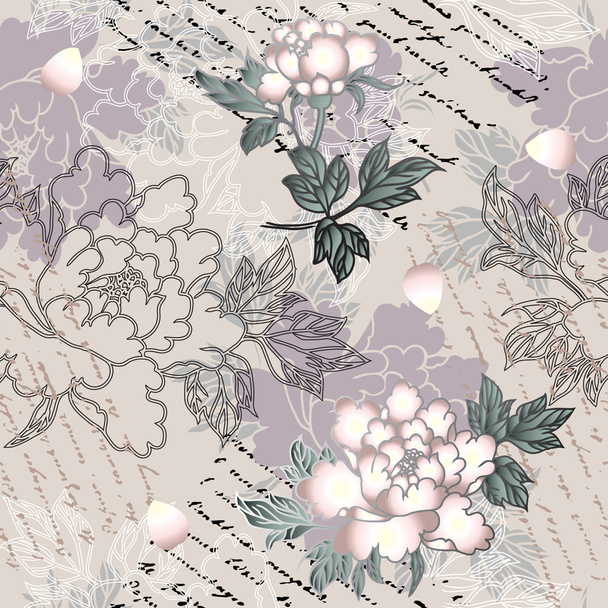 Peony pattern with script - Vector, Image