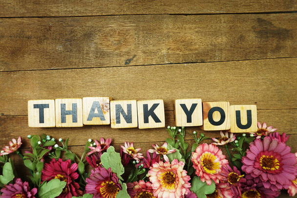 Thank You alphabet letters with space copy on wooden background - Photo, image