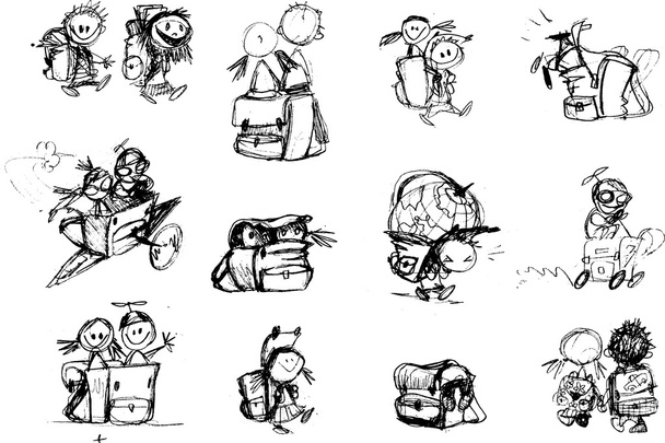 Hand Drawn Sketchy Comic Elements of Playful Children - Vector, Image