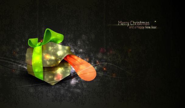 Saludo de Navidad con caja de regalo única y fondo altamente texturizado
 - Vector, Imagen