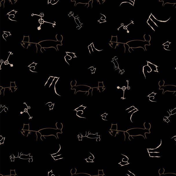 Seamless pattern with cave drawings. - Vector, Image