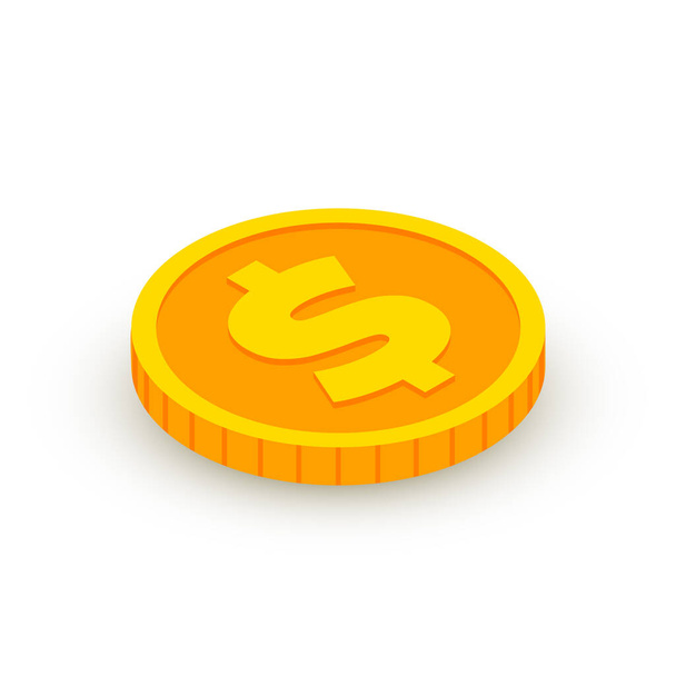 Изометрическая золотая монета со знаком доллара
 - Вектор,изображение