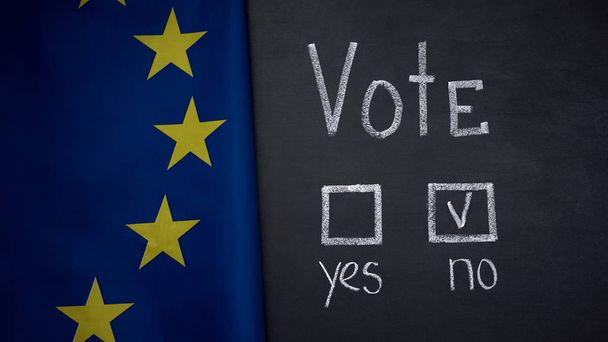 European union flag on background, no answer marked in vote, membership election - Valokuva, kuva