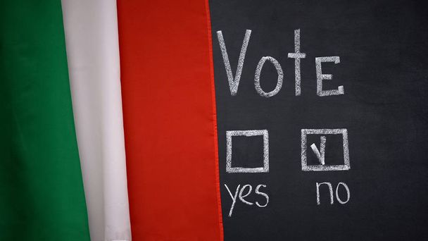 Italian flag on background, no answer marked in vote, social opinion poll - 写真・画像