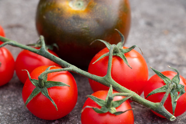 diferentes variedades de tomates se encuentran en las calles en el jardín en un día soleado
 - Foto, imagen