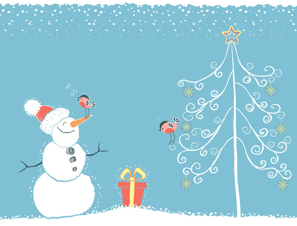 Weihnachten Winterkarte mit Schneemann - Vektor, Bild