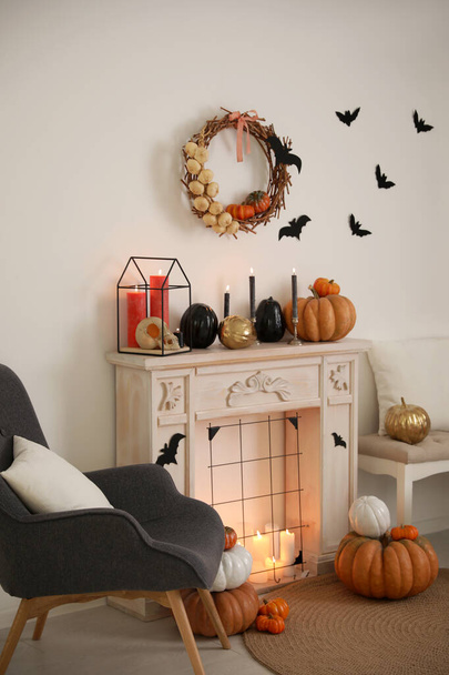Modern room decorated for Halloween. Idea for festive interior - Zdjęcie, obraz