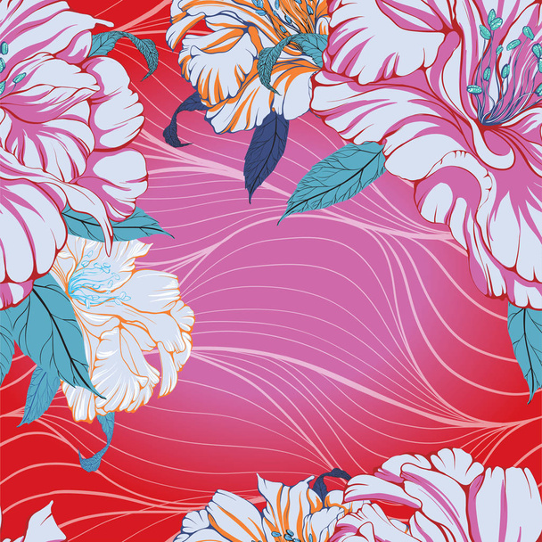 Vector background. Peony flowers - decorative composition. Seamless pattern. Wallpaper. Use printed materials, patterns on fabrics, posters, postcards, packaging. - Vektor, kép