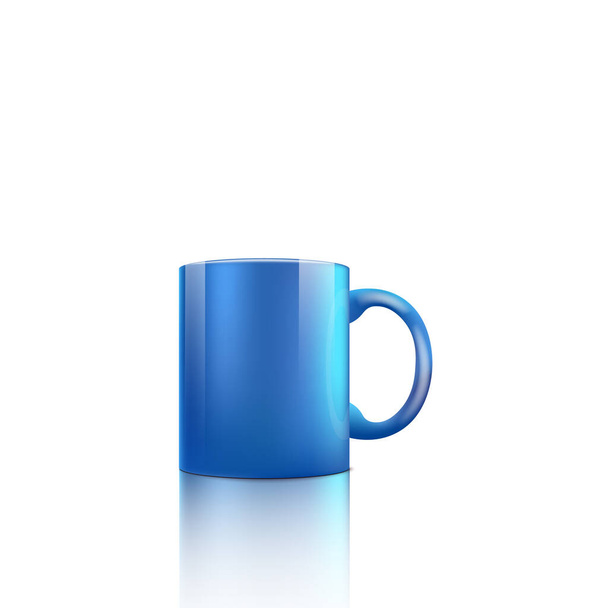 Heldere blauwe beker met glanzend realistisch oppervlak geïsoleerd op witte achtergrond - Vector, afbeelding