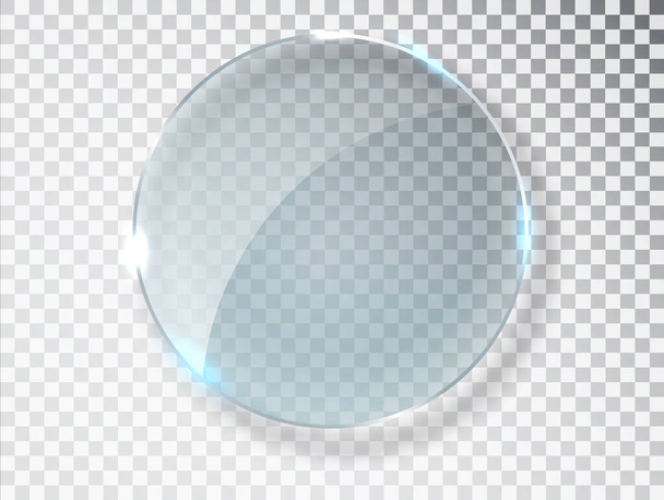 Glass circle badge with a place for inscriptions isolated on transparent background. Glass plate mock up. Glass framework. Photo realistic vector illustration. - Vector, Image