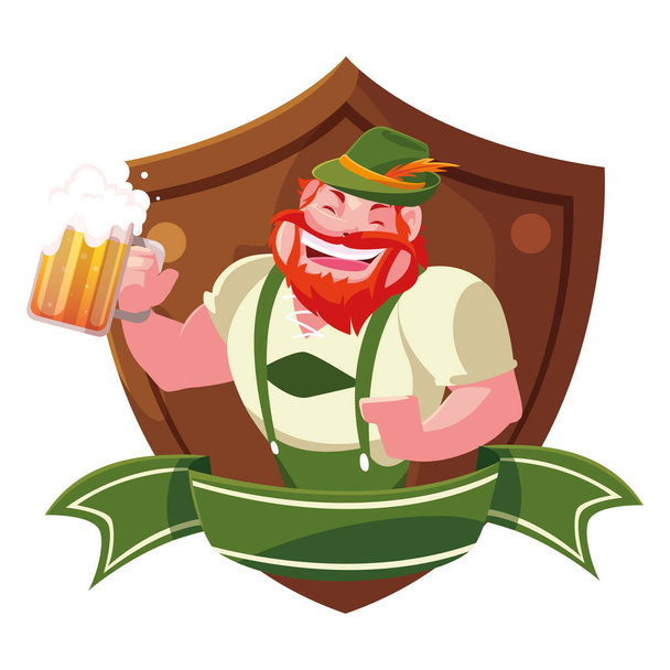 man with beer glass in hand in white background - Vector, afbeelding