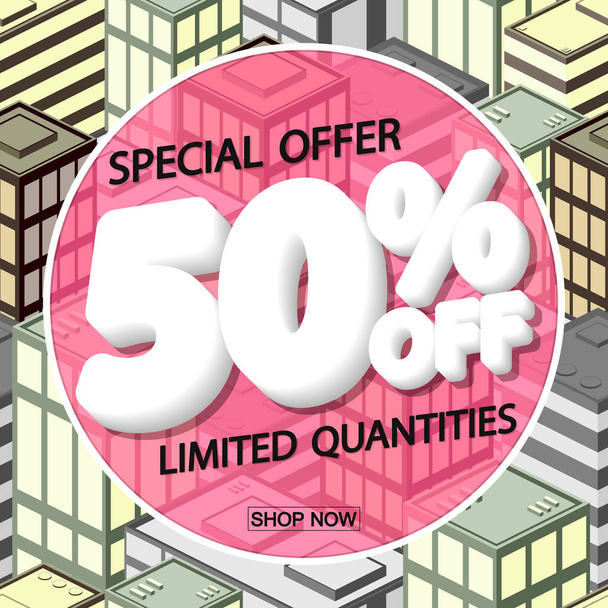 Sale 50% korting, poster design sjabloon, kortingsbanner, speciale aanbieding, vectorillustratie - Vector, afbeelding