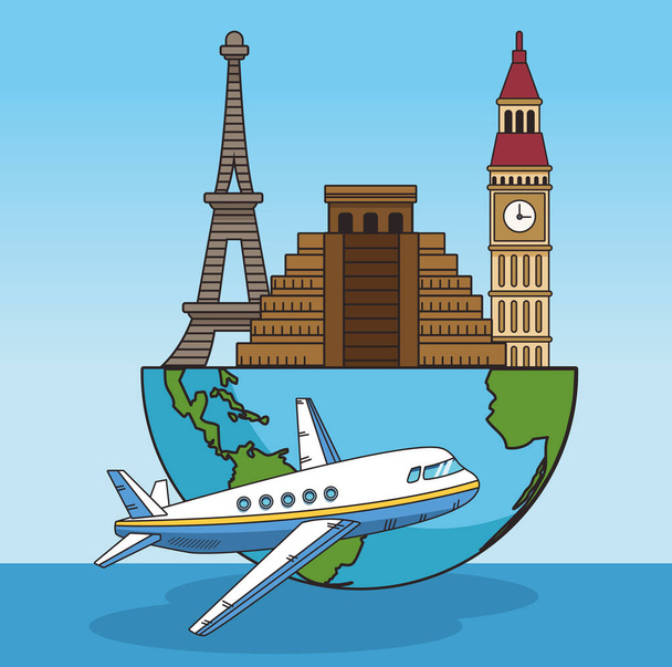 earth planet icon and world travel design - Vector, Image