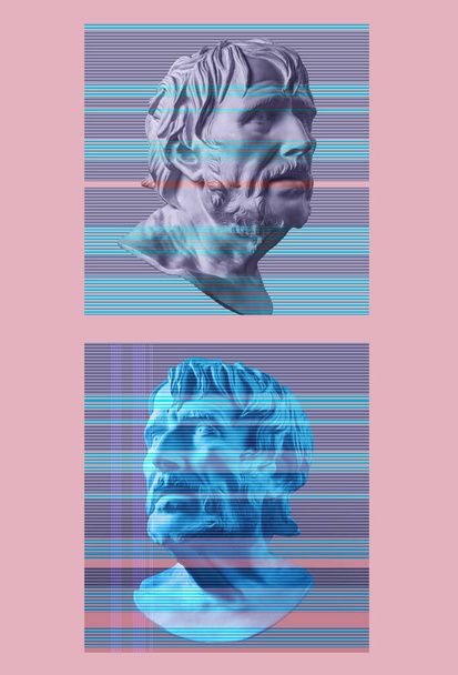 collage concepto de arte contemporáneo con cabeza de estatua antigua en un estilo surrealista. Arte inusual moderno
. - Foto, imagen