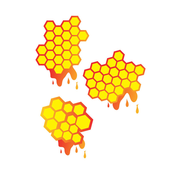 set of Honey droplets and honeycomb Logo Design vector sign symb - Vector, Image