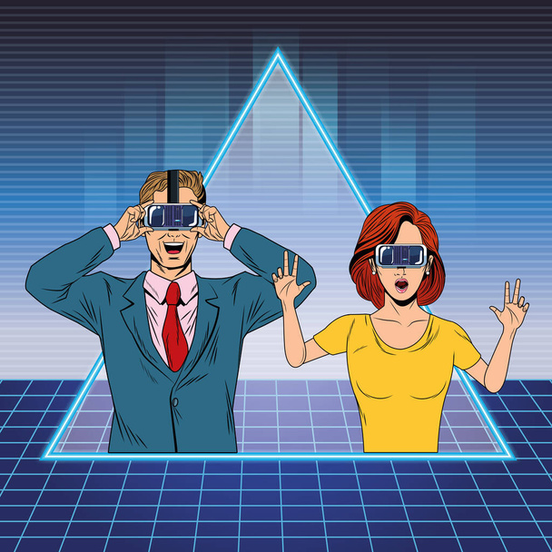 Couple avec casque de réalité virtuelle
 - Vecteur, image