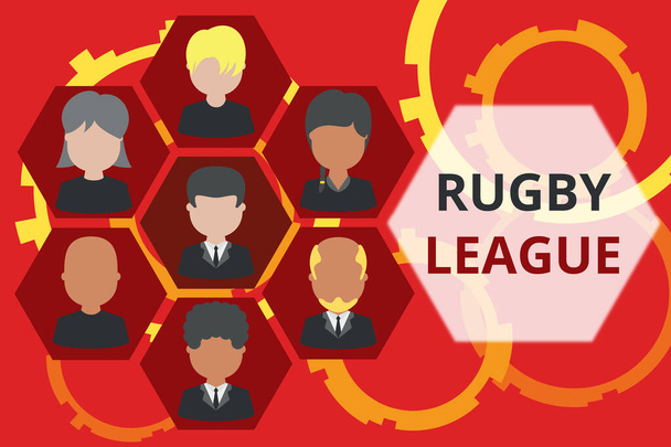 Conceptual hand writing showing Rugby League. Business photo text form of rugby football played between teams of 13 players Picture frames CEO and staff Organization employee structure. - Photo, Image