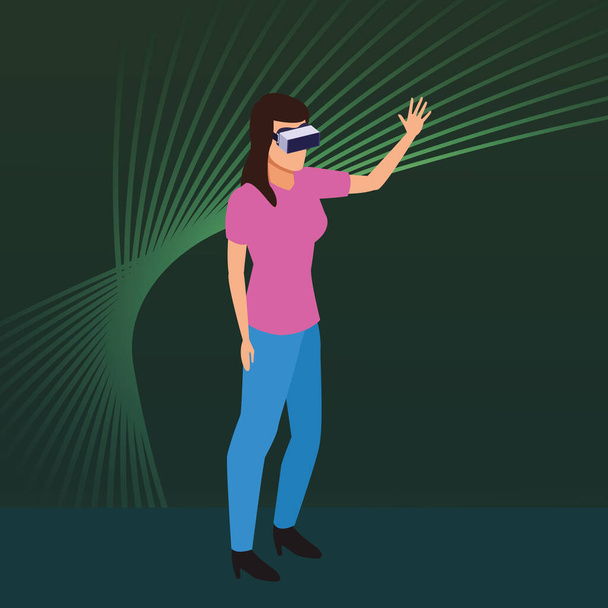 virtual reality technology experience cartoon - Vector, Image