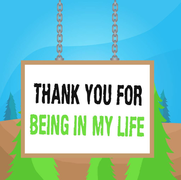 Word writing text Thank You For Being In My Life. Business concept for loving someone for being by your side Whiteboard rectangle frame empty space attached surface chain blank panel. - Photo, Image