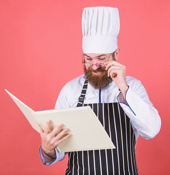 So interesting. Dieting and organic food, vitamin. Bearded man cook in kitchen, culinary. Healthy food cooking. Chef man in hat. Secret taste recipe. Vegetarian. Mature chef with beard - Photo, Image