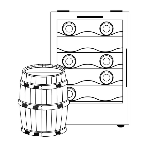 ψύκτη κρασιού και ξύλινο εικονίδιο βαρέλι - Διάνυσμα, εικόνα