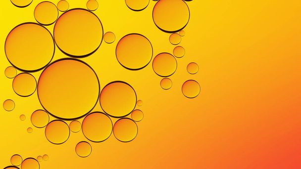 Water in oil in abstract style on yellow background. Orange liquid splash. Golden yellow bubble oil abstract background. - 写真・画像