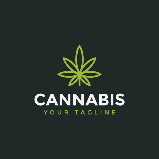 Cannabis Line Leaf Logo Design Template Illustration - Vector, Image