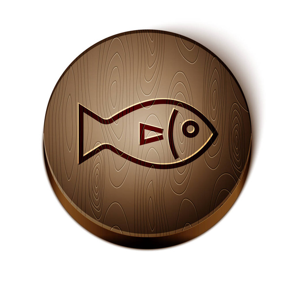 Brown line Fish icon isolated on white background. Wooden circle button. Vector Illustration - Vector, Image