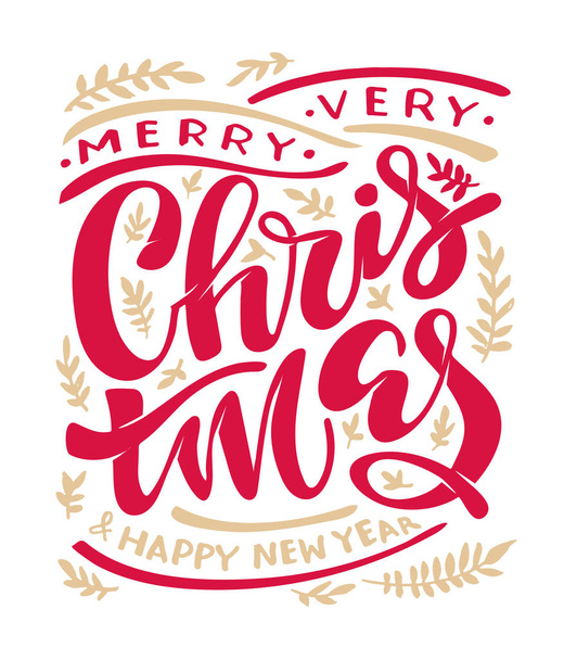Téli ünnepek - Boldog karácsonyt és boldog új évet - aranyos kézzel rajzolt betűző sablon plakát művészet. Ünnepi üdvözlet - Vektor, kép