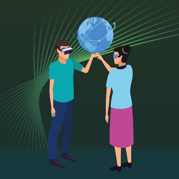 virtual reality technology experience cartoon - Vector, Image