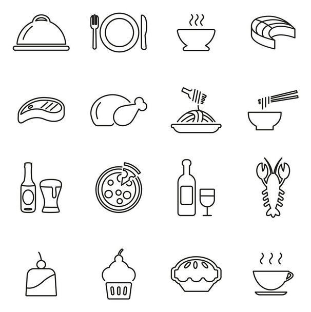 Lunch or Exclusive Restaurant Meal Icons Thin Line Vector Illust - Vetor, Imagem