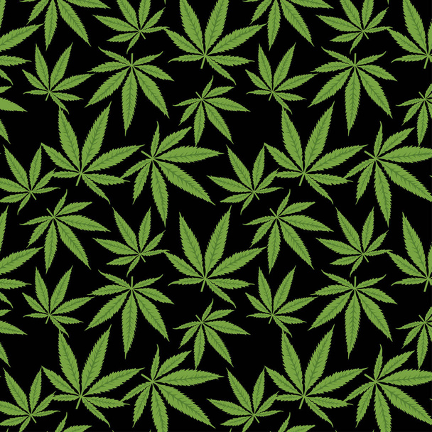 Seamless black vector pattern of hand drawn marijuana leaves - Vector, Image