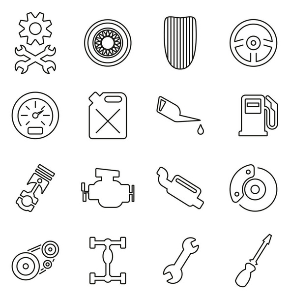 Hot Rod Parts, Tools & Equipment Icons Thin Line Vector Illustra - Vector, Image