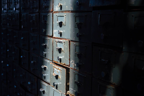 Old and worn file cabinets. Oxide. Old green colour. - Photo, Image