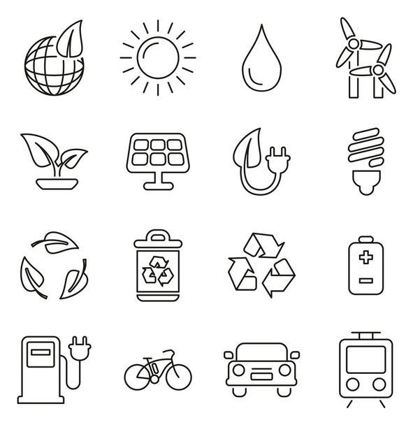 Green Energy or Environment Friendly Energy Icons Thin Line Vect - Vector, Image