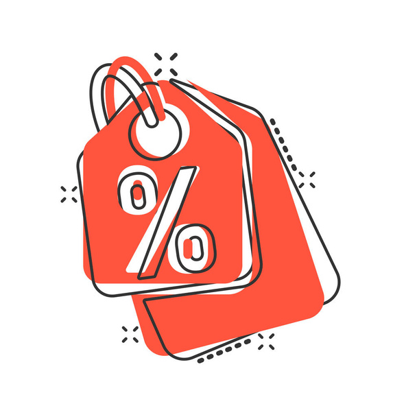 Vector cartoon discount shopping tag icon in comic style. Discou - Vector, Image