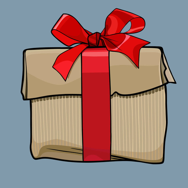 caixa de papel dos desenhos animados amarrado com fita vermelha
 - Vetor, Imagem