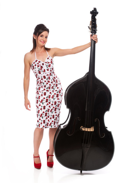 Beautiful Rockabilly Girl with Double Bass - Photo, Image