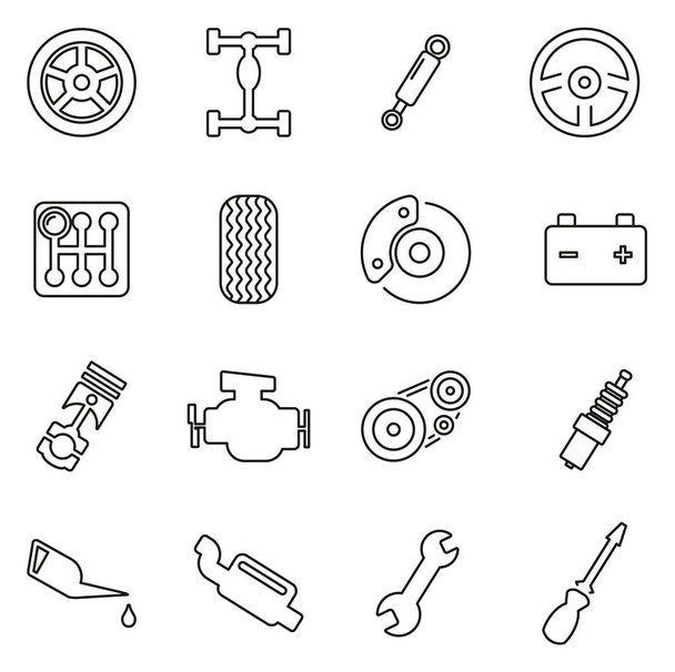 Car Mechanic or Car Parts Icons Thin Line Vector Illustration Se - Vektori, kuva