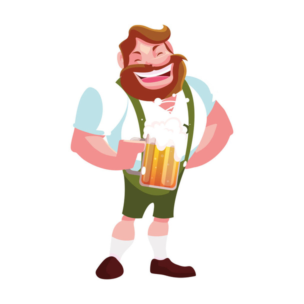 homme avec verre à bière à la main en fond blanc
 - Vecteur, image