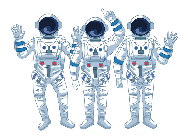 Astronauts team and space explorations cartoons - Вектор, зображення