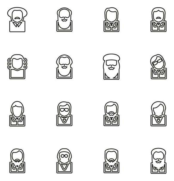 Avatar Icons Famous Scientists Thin Line Vector Illustration Set - Vector, Image