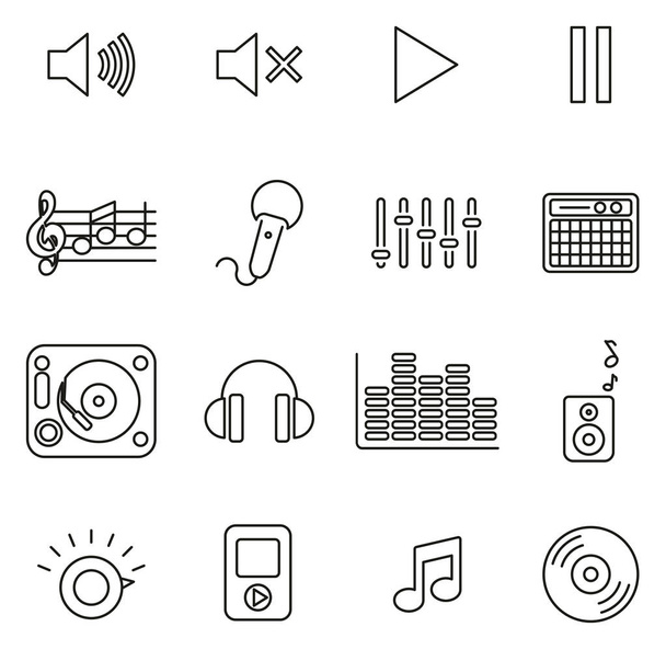 Audio or Sound Icons Thin Line Vector Illustration Set - Vektor, obrázek