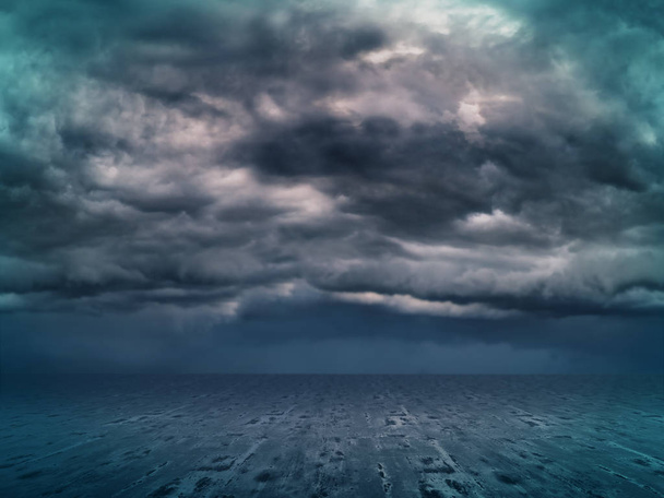 Abstract landschap met stormhemel 3d Rendering - Foto, afbeelding