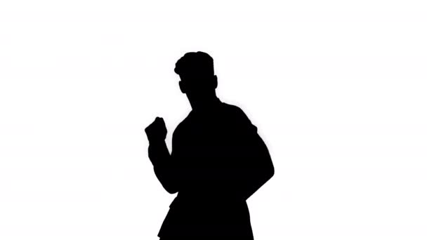 Silhouette Happy Successful Businessman Dancing In a Crazy Way. - Кадри, відео