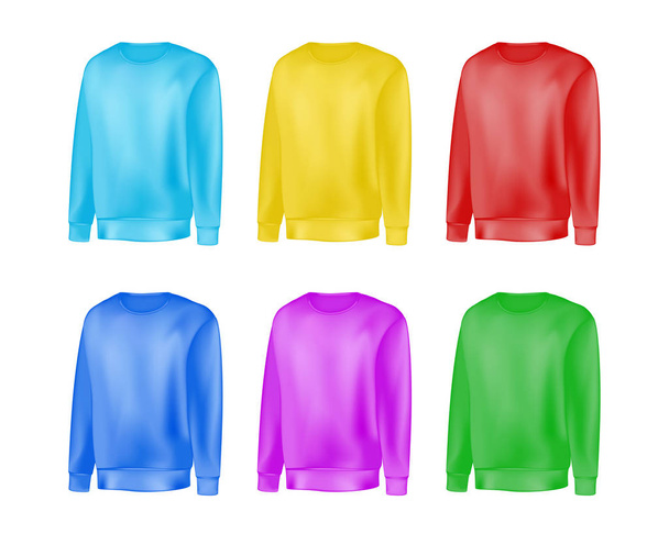 Conjunto de ropa hombre de sudadera y suéter raglán rojo, amarillo, b
 - Vector, Imagen
